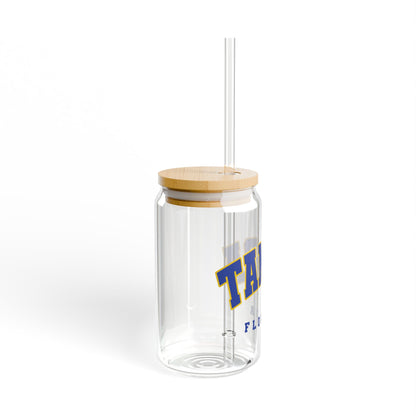 Copy of Custom College Merch Glass Tumbler 16 oz, ANY College Logo Cup, Iced Coffee Glass Tumblers, Lid and Straw, College Student Gift