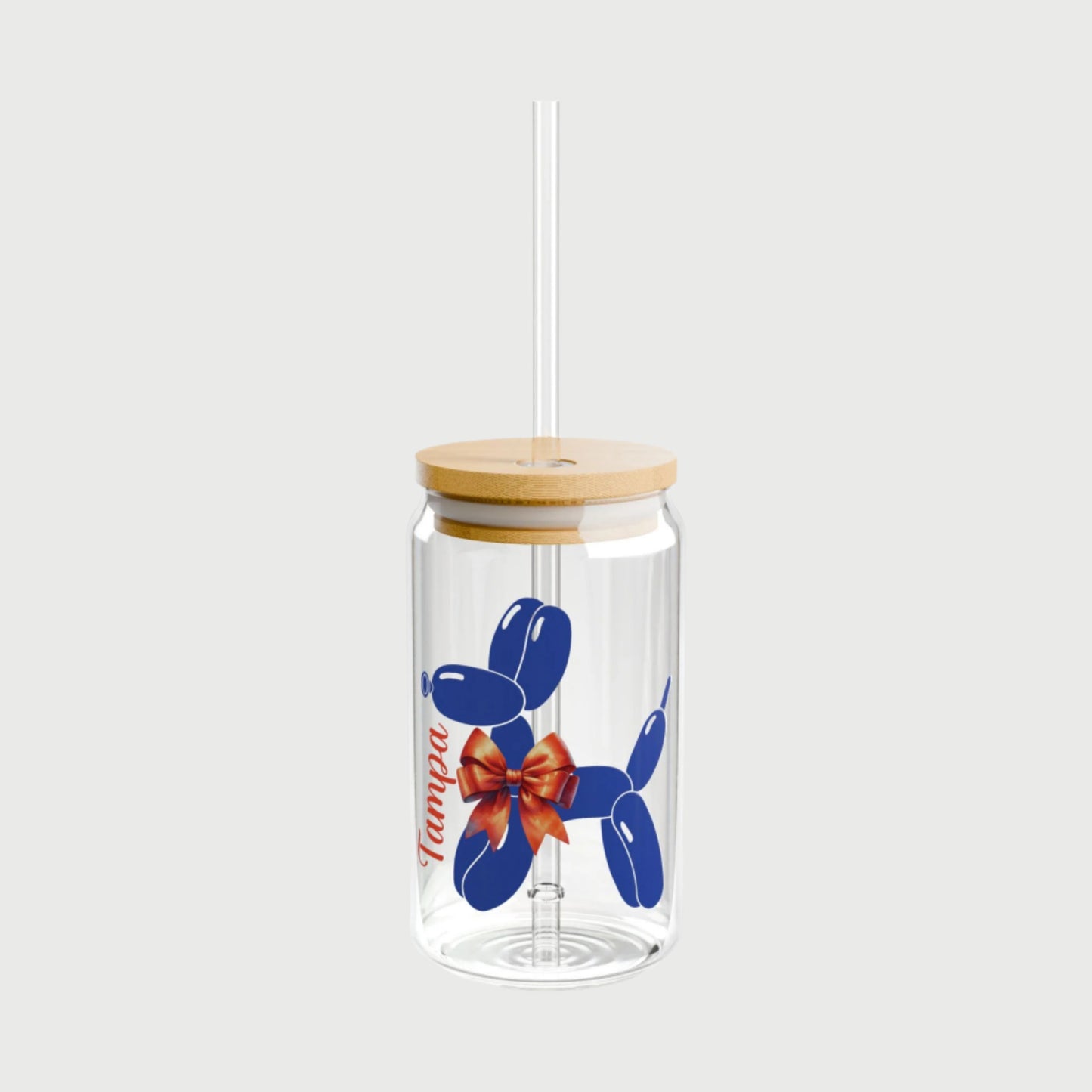 Balloon Dog Custom School Glass Tumbler - 16oz With Lid and Straw
