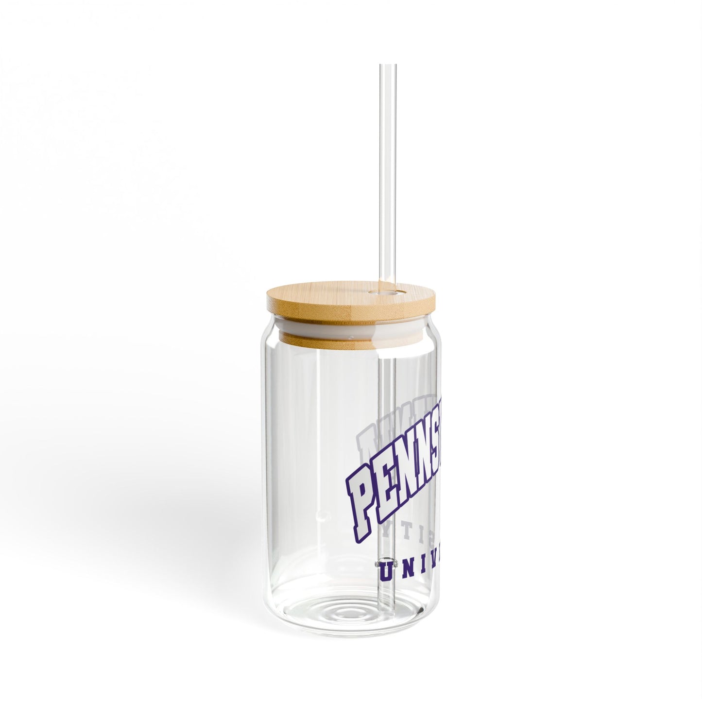 Penn Custom College Merch Glass Tumbler 16 oz, ANY College Logo Cup, Iced Coffee Glass Tumblers, Lid and Straw, College Student Gift