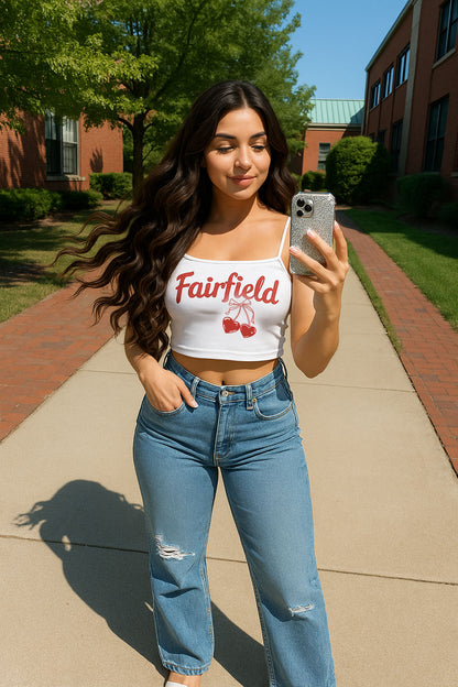Personalized College Cherries Crop Tank Top - Any School, Colors or University Name