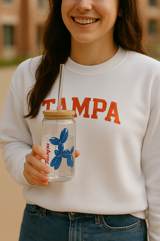 Balloon Dog Custom School Glass Tumbler - 16oz With Lid and Straw