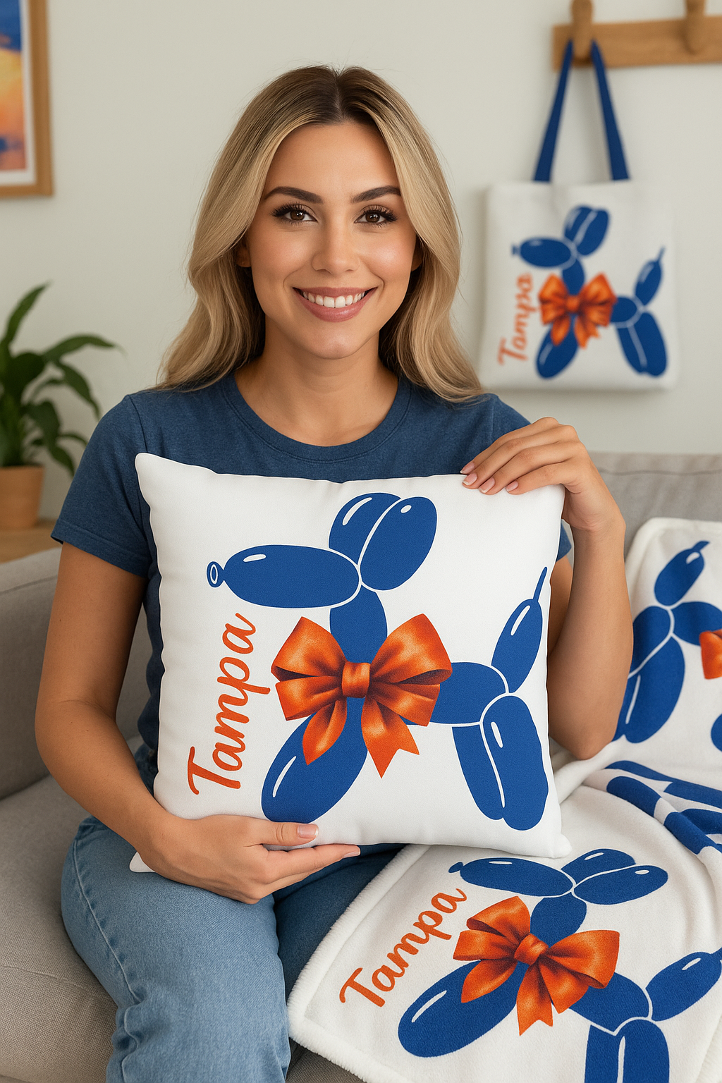 Personalized Balloon Dog College Dorm Pillow - Any School Name and Colors